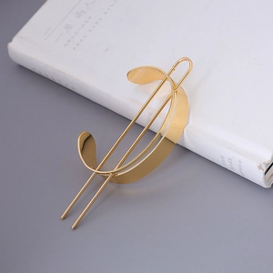 Minimalist golden semicircular metal hair stick for elegant updo hairstyling
