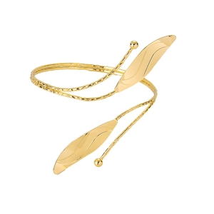 Brazalete de brazo en espiral con hoja dorada estilo griego de metal texturizado y diseño doble