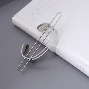 Minimalist silver semicircular metal hair stick with polished mirror finish for women