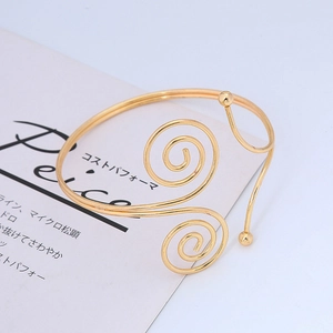 Vintage Bohemian Zinc Alloy Double Spiral Arm Cuff For Women Open Adjustable Armlet Geometric Line Electroplated Gold Silver Arm Bangle Jewelry