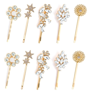 Donna Moda Strass Perla Artificial Sintetica Forcina Assortiti Oro Argento Lega Stella Fiore Foglia Bobby Pins Accessori Capelli