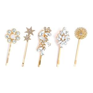 Set di 5 fermagli per capelli dorati con strass in design a fiori, stelle e foglie