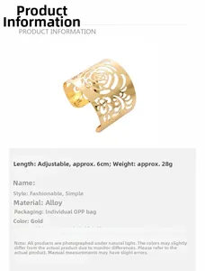 Detail of hollow rose gold cuff bracelet showing 6cm adjustable length and flower texture