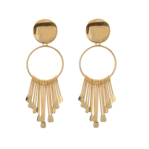 Boucles d'oreilles pendantes géométriques dorées avec longs pompons et cercles