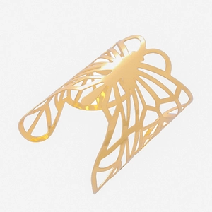 Minimalist gold butterfly wing open cuff bracelet with hollow geometric design