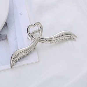 Pinza per capelli in metallo argento con design a onda a cuore per coda di cavallo alta