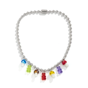 Collier à perles hip hop avec oursons colorés et pendentifs champignons pour hommes