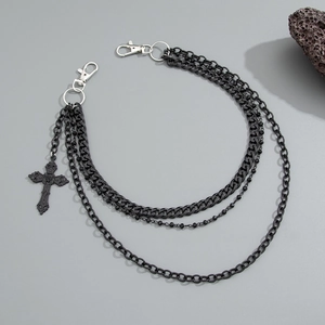Chaîne de pantalon gothique multicouche en métal noir avec pendentif croix pour homme punk