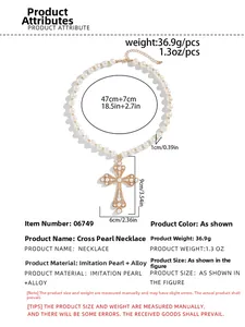 Spécifications de taille pour collier pendentif croix perle avec guide de 47+7cm