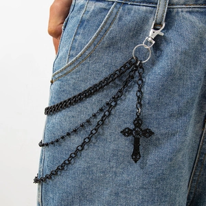 Chaîne de Pantalon Croix Gothique Homme Noir Multicouche Métal Hip Hop Punk Chaîne de Taille de Jean Bijoux Décoratifs