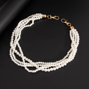 Hip hop style multi-layer faux pearl trousers chain with golden lobster clasps for men