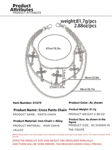 Multi-layer silver cross wallet chain with three linked tiers and detailed cross charms