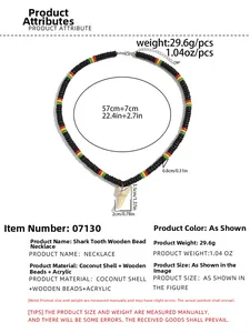 Detailed size specifications of the shark tooth pendant and coconut shell wood bead necklace