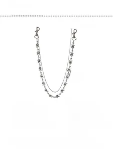 Detail view showing a 55cm double-layer silver spider pant chain with metal beads