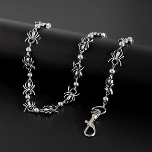 Punk silver spider chain with metallic beads and spring hook for men and women