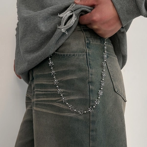 Silver spider link wallet chain for men in punk gothic style with metal hooks