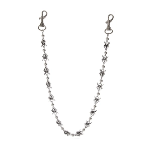 Silver punk pants chain with detailed metal spider charms and spring lobster clasps