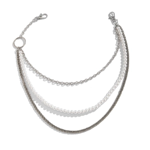 Three-layer pearl and Cuban link chain belt for men with lobster clasps in punk style