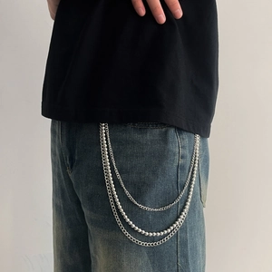 Hip hop multilayer metal wallet chain with silver ball beads for men on denim jeans