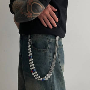 Chaîne de pantalon multicouche hip hop avec perles colorées pour accessoire de jean