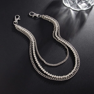 Hip hop silver multilayered ball and link metal wallet chain with secure lobster clasps