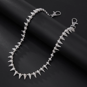 Silver punk pant chain with industrial metal spikes and functional lobster clasps