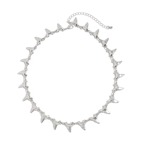 Silver alloy shark tooth necklace with punk style pendants and adjustable chain for men
