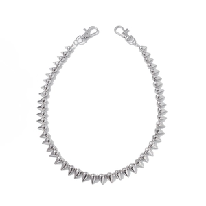 Silver metallic punk pants chain featuring sharp spikes and beaded links with lobster clasps