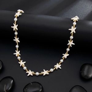Summer starfish pearl necklace with golden beads for men beach resort style fashion