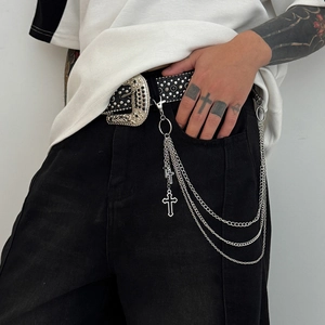 Hip Hop Punk Triple Layer Metal Pants Chain Cross Star Pendants Silver Waist Chain Gothic Rock Belt Accessory For Men Jewelry