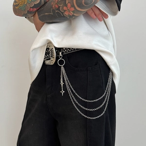 Hip hop punk multi-layer metal trousers chain with cross star pendants for men