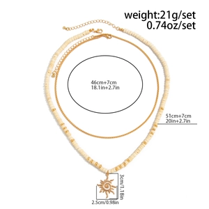 Detailed size specifications for the sun pendant and coconut shell beaded layered necklace