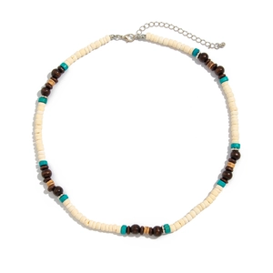 Collana bohémien da uomo in perle di cocco con dettagli blu e chiusura a moschettone