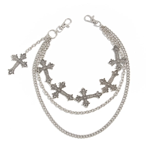 Punk style multi-layer metal pants chain with engraved cross pendants for men