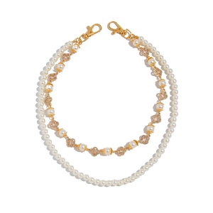 Hip hop double-layer trouser chain with white pearls and diamond clover pendant ornaments