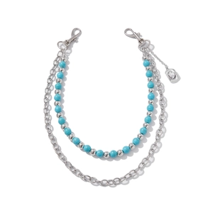 Double-layered turquoise beaded waist chain with silver metal rings and lobster clasps