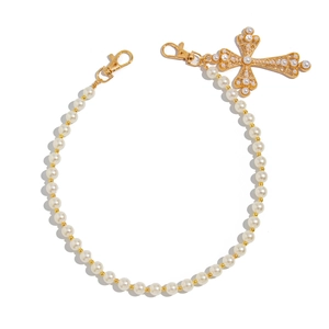 Hip hop pearl trousers chain for men with a golden cross pendant and lobster clasps