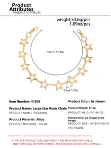 Detailed dimension guide for gold alloy star pants chain with 59cm length and 3.5cm star width