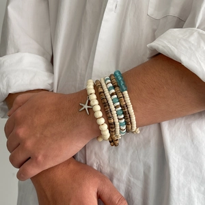 Bohemian multilayer coconut shell beaded bracelet set with starfish charm for men