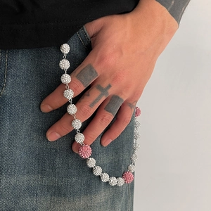 Chaîne de Pantalon Boule Strass Hip Hop Tendance Rose Argent Pailletée Chaîne de Jean Accessoires en Alliage