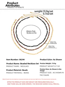 Detailed size and weight chart for a 3-piece beaded hip hop necklace set with gold clasps