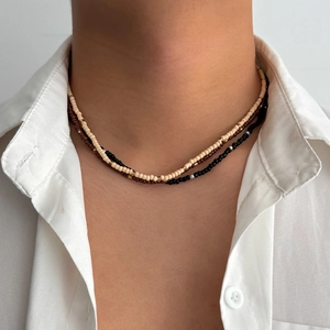 Men Bohemian Handmade Beaded Necklace Multilayer Glass Seed Bead Choker Retro Hip Hop Style Fashion Jewelry Accessory