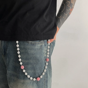 Chaîne de pantalon hip hop avec boules de strass argentées et roses pour décorer vos jeans