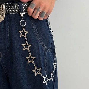 Silver star metal pants chain hip hop style layered waist link for men jeans