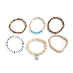 Bohemian coconut shell beaded bracelet set for men with starfish charm and wood beads