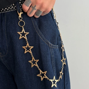 Hip Hop Metal Pentagram Trouser Chain For Men Hollow Star Waist Chain Streetwear Pants Chain Accessory Gold Silver Plated Jewelry