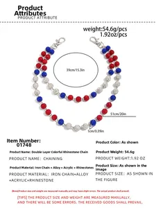 Close-up of double-layer hip hop chain with colorful rhinestone balls and lobster clasps