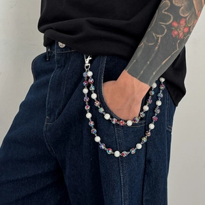 Hip hop rhinestone ball jeans chain with colorful crystals and metallic double layers