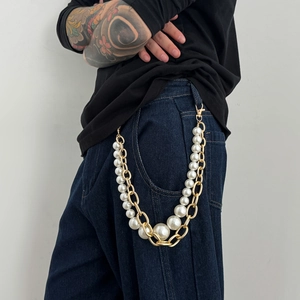 Chaîne de taille hip hop en métal doré avec perles dégradées pour mode masculine urbaine