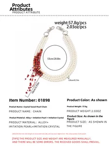Detailed view of triple-layered pearl pant chain with size and weight annotations